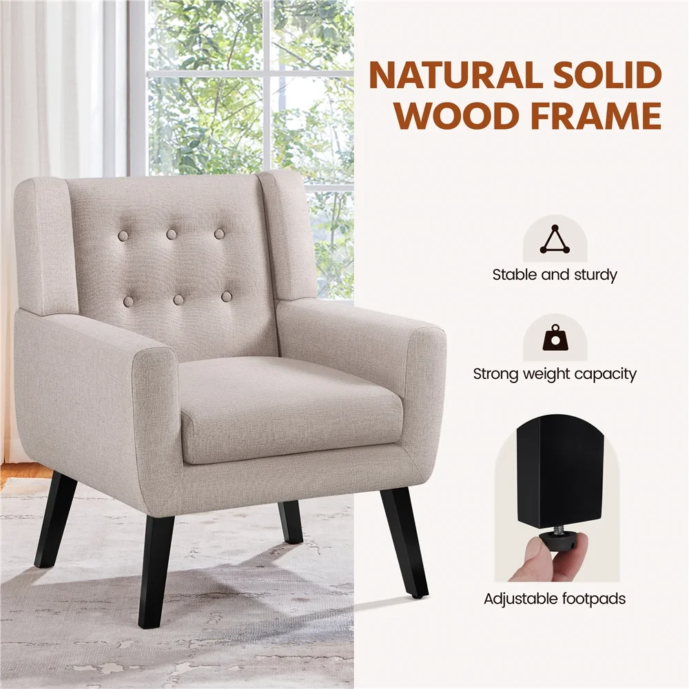Topeakmart 2PCS Modern Upholstered Accent Armchair with Solid Wood Legs for Living Room, Beige - Image 8