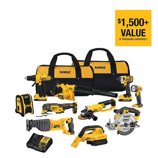 DEWALT 20V MAX Cordless 10 Tool Combo Kit With (2) 20V 2.0Ah Batteries, Charger And Bag - DCK1020D2 DEWALT 20V MAX Cordless 10 Tool Combo Kit With (2) 20V 2.0Ah Batteries, Charger And Bag - DCK1020D2