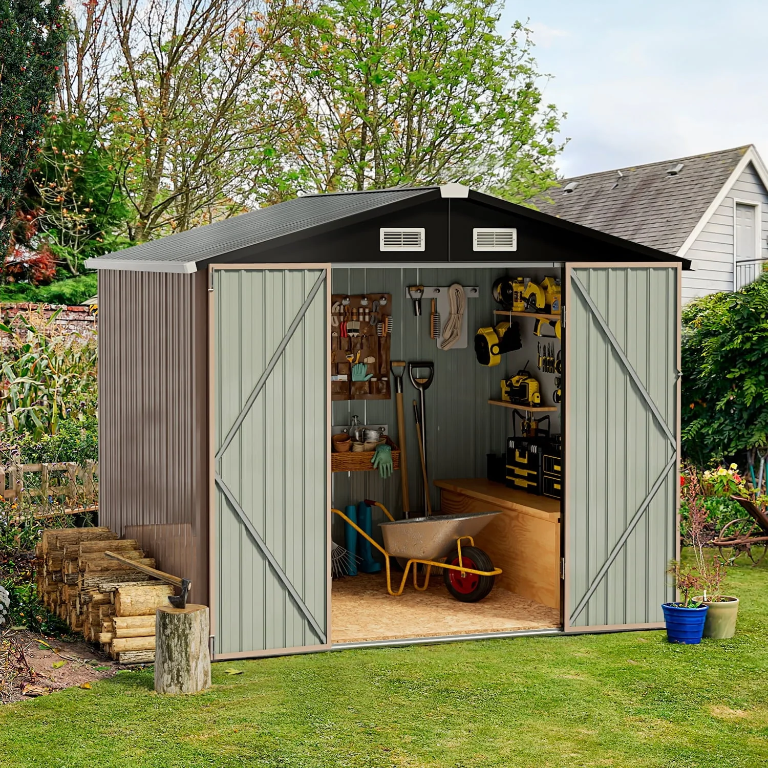Aoxun 6 x 4 ft. Outdoor Metal Storage Shed with Lock for Backyard, Garden