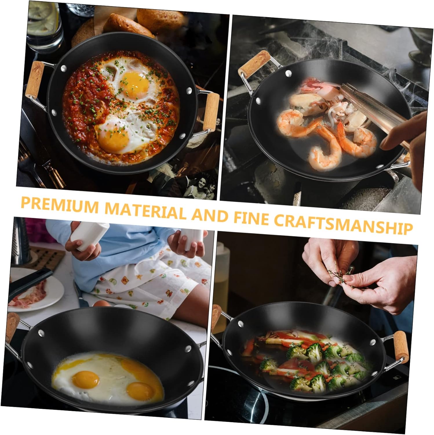 MAGICLULU Stainless Steel Griddle Nonstick Grill Pan Camping Skillet Steak Cooker Nonstick Pan with Lid Noodle Omelet Paella Pan Japanese Small Stoves Wok Metal Individual