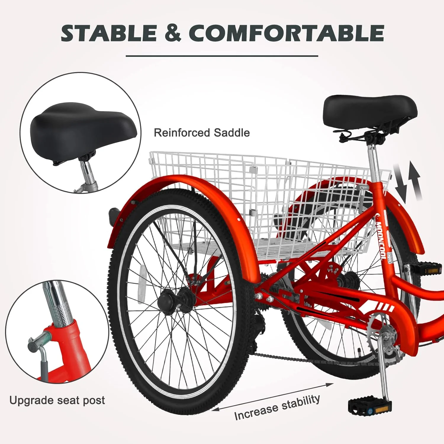 FICISOG 7 Speed Adult Tricycle for Women, 20/24/26 Inch Adult Trike with Basket, 3 Wheel Bikes for Adults Seniors, Cruise Trike for Shopping Picnic - Image 42