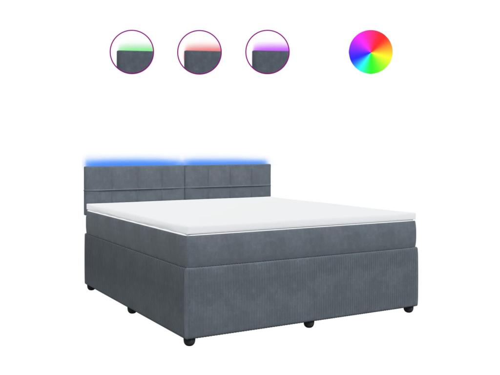 Cama box spring con colchón terciopelo gris oscuro 180x200 cm