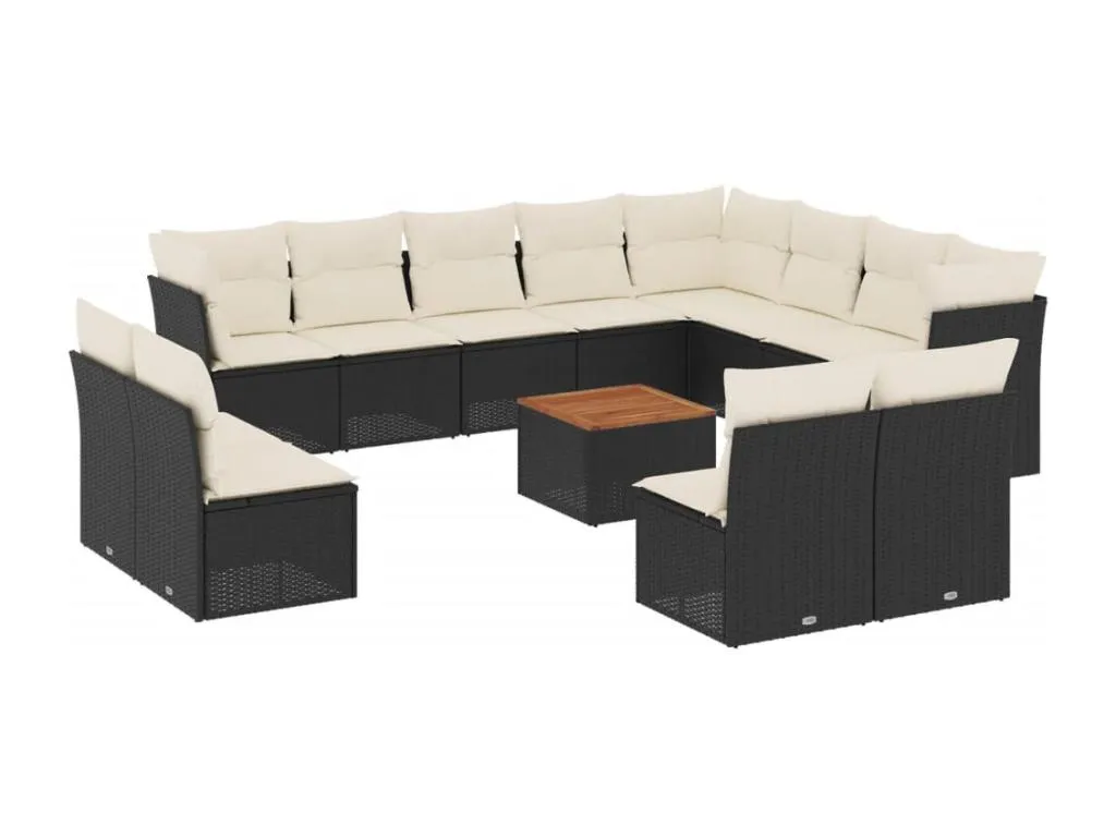 Set de 13 piezas de sofás para jardín y cojines en ratán sintético negro gqdp42259