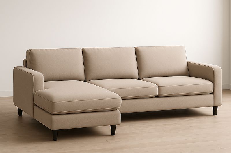 Sofá Seccional 3 Plazas Algodón Beige Madera Haya 250x90x85 cm