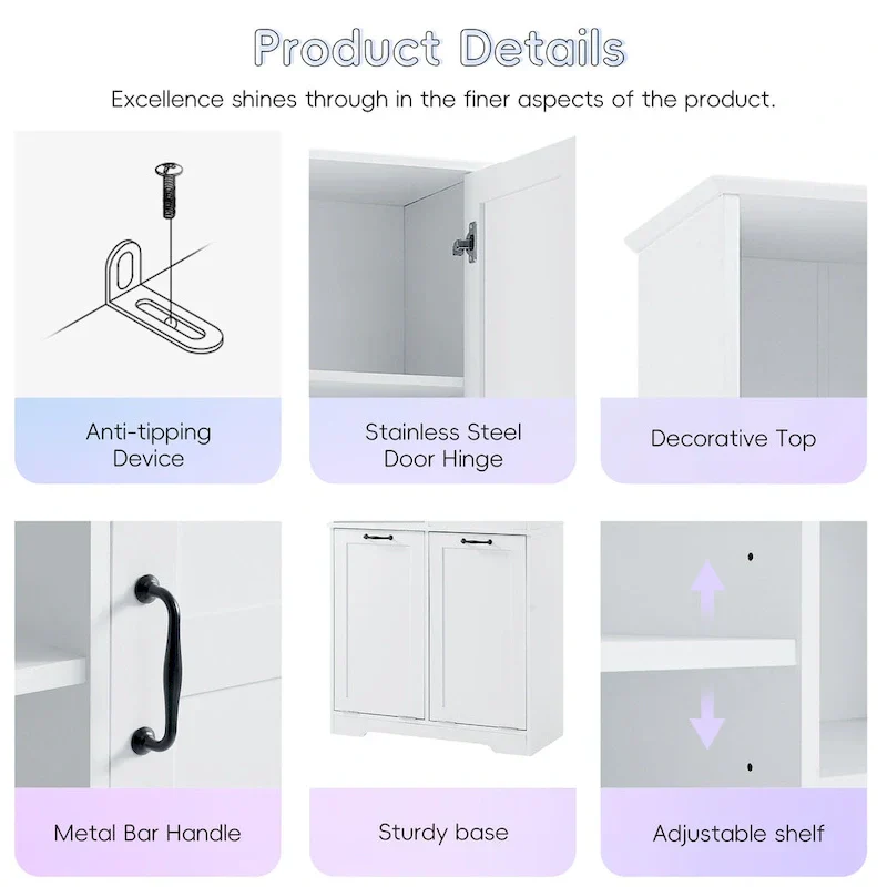 Multi-Functional Bathroom Storage Cabinet with Doors, Drawers, and Tilt-Out Laundry Hamper