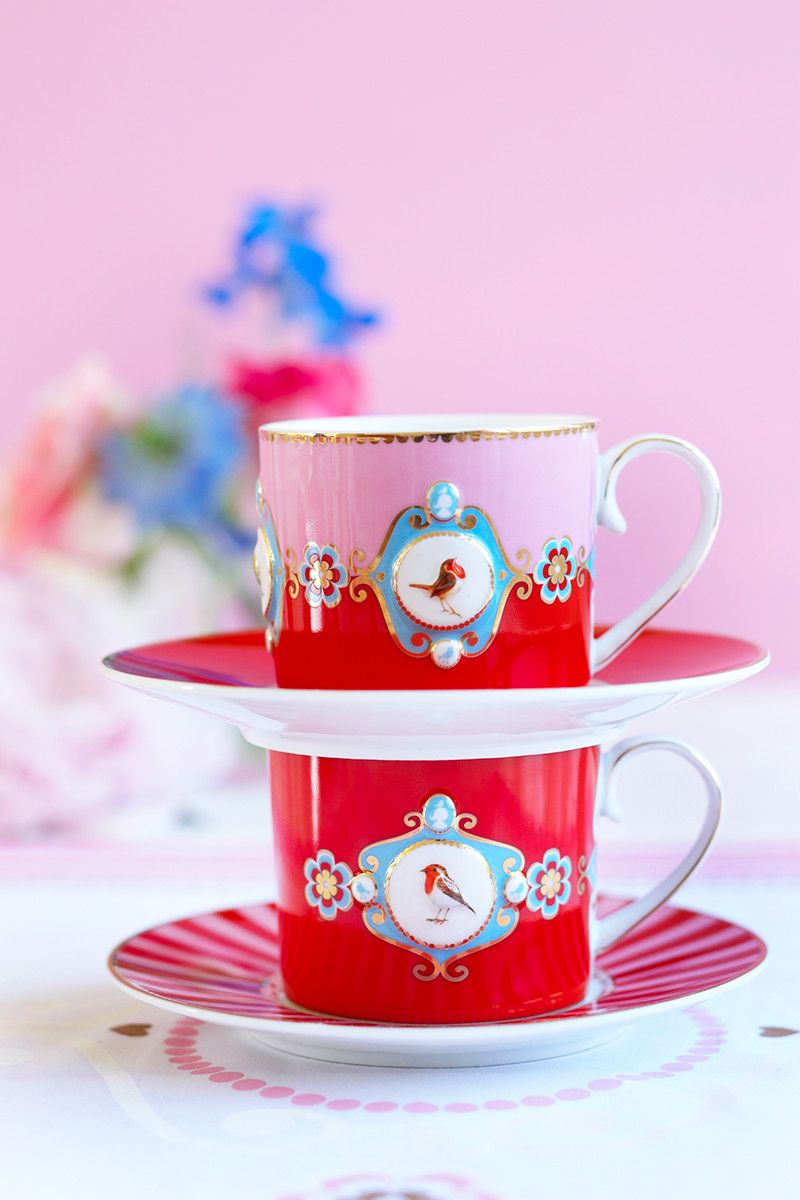 Mug Small Love Birds Medallion Red-Pink