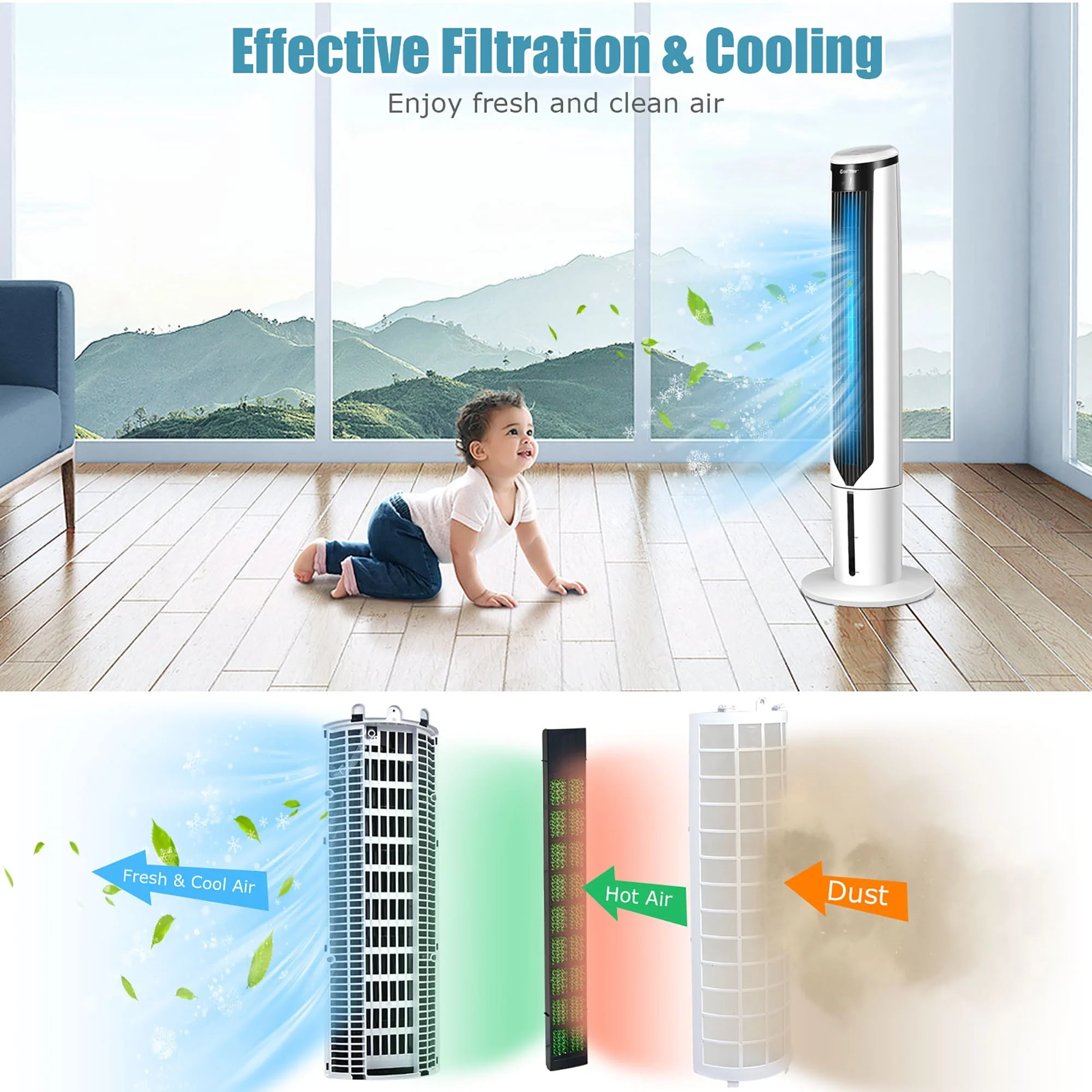 Costway 41'' Evaporative Air Cooler Quiet Cooling Oscillating Fan with Remote Control - Image 8