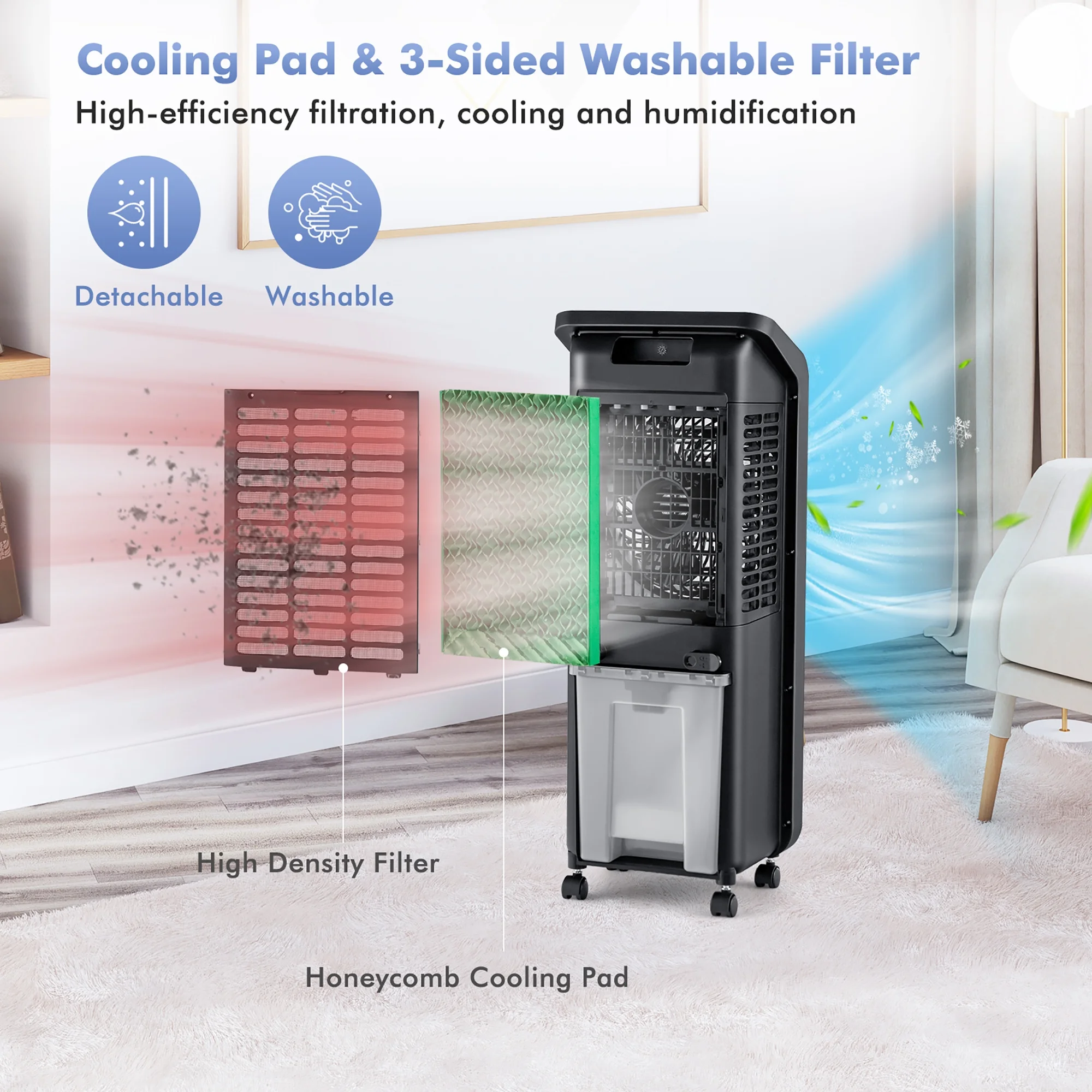 Costway Evaporative Air Cooler 3-in-1 Portable Swamp Cooling Fan w/ 12H Timer Remote - Image 7