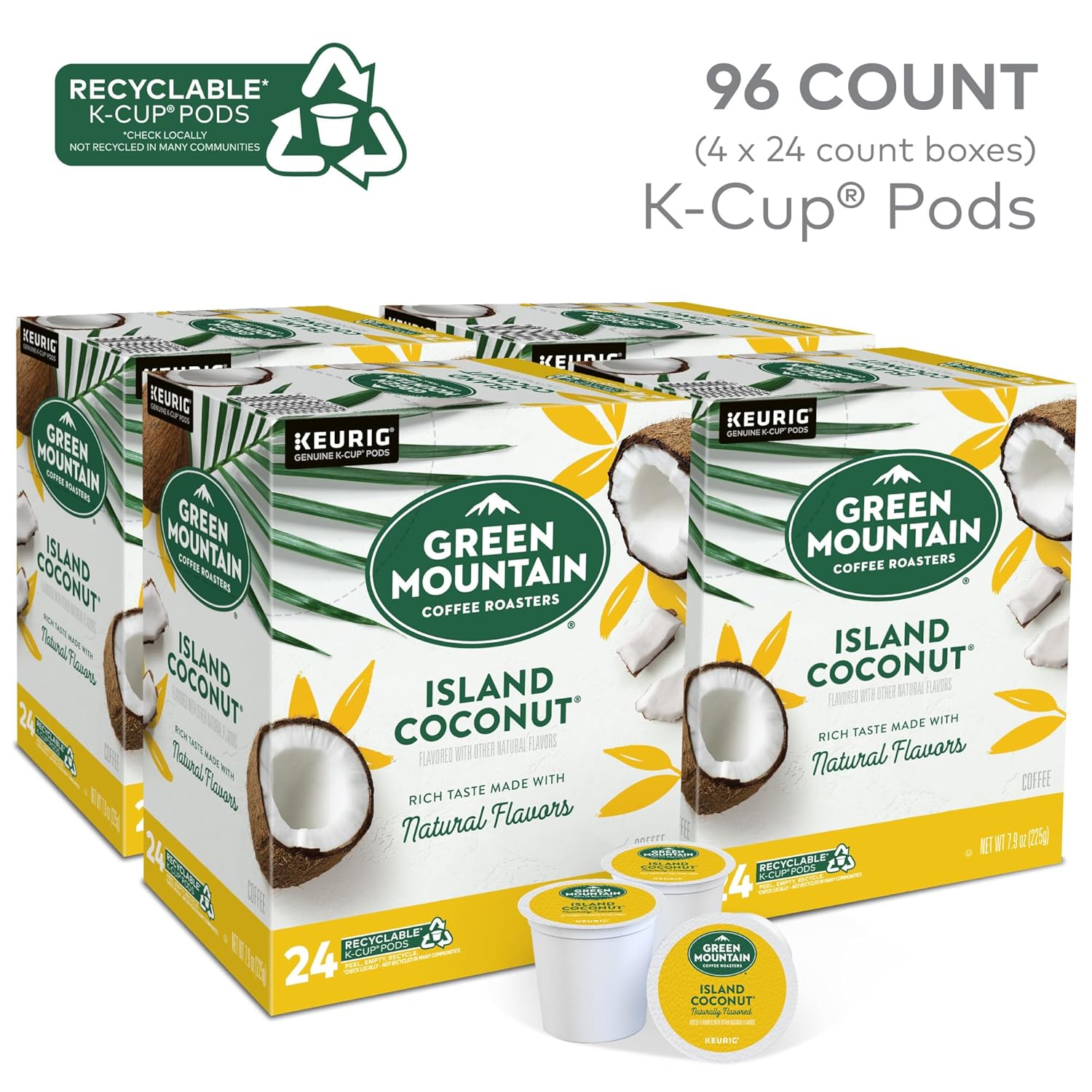 Green Mountain Coffee Roasters Island Coconut Keurig Single-Serve K-Cup Pods. Light Roast Coffee. 96 Count (4 Packs of 24)