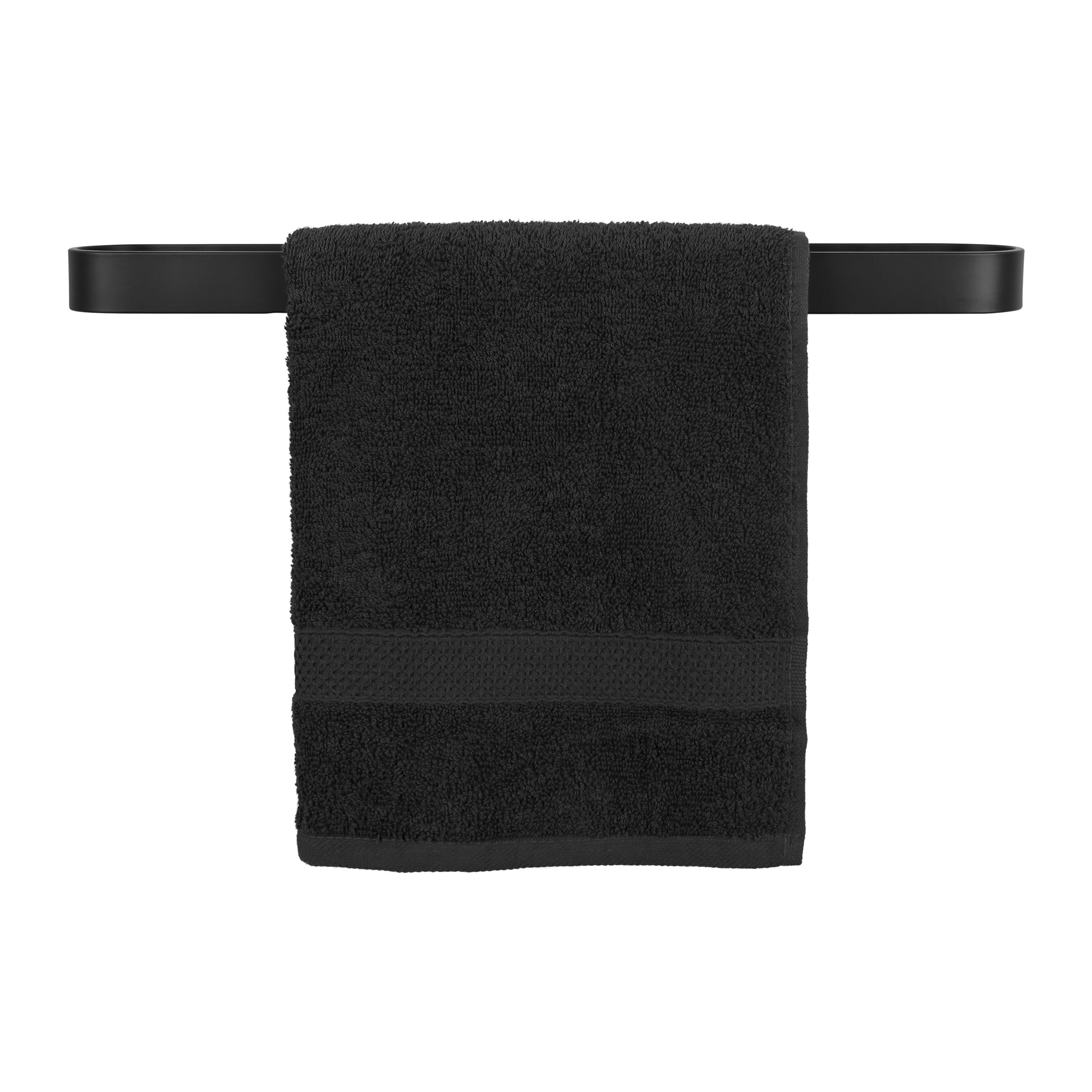 QUVIO Handdoekhouder platte stang met ronding - Zwart - 50 cm