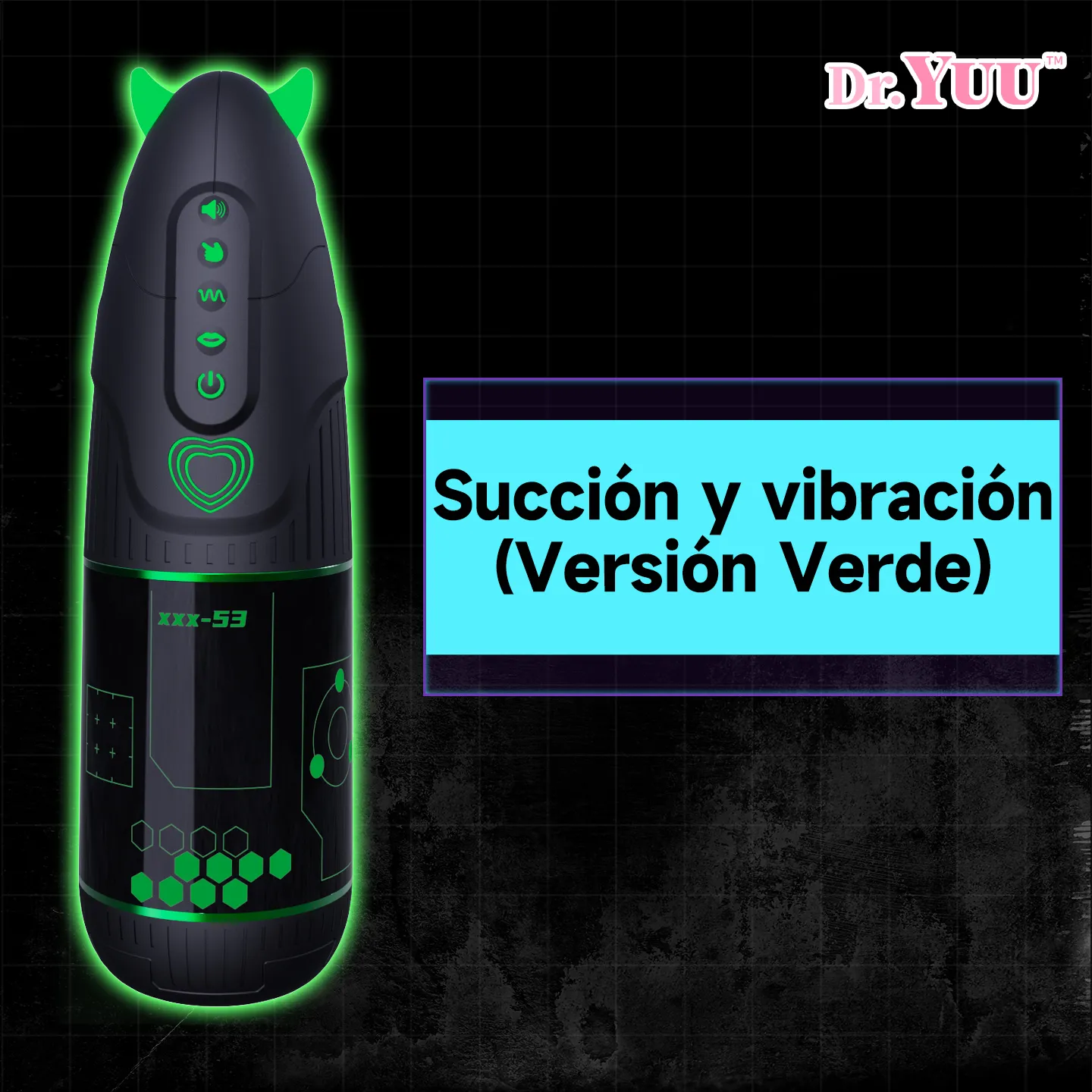 Masturbador automático verde neón con funciones de succión y vibración para hombres. Dr.YUU