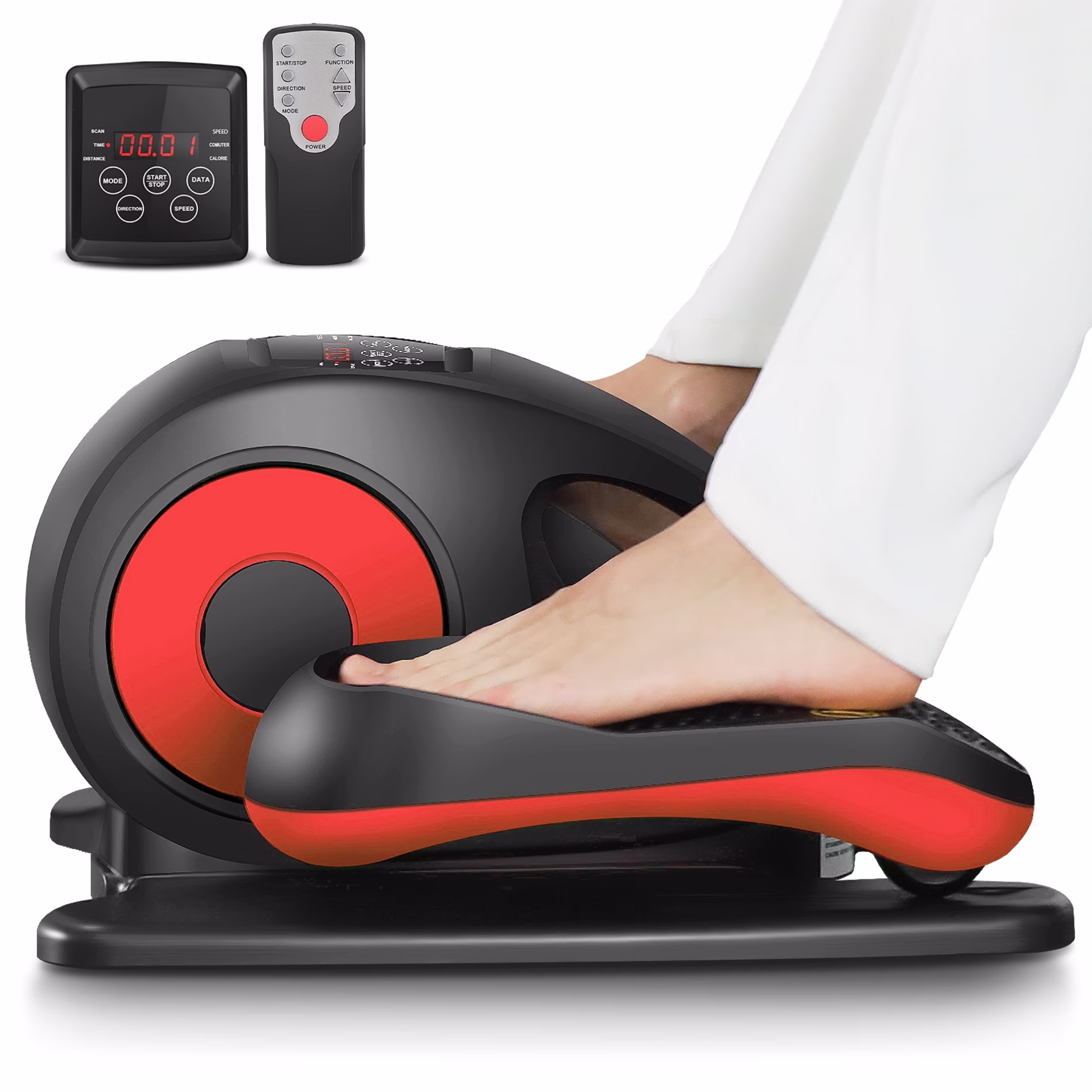 Elliptical Machine, Under Desk Elliptical with Remote Control, Quiet Home Ellipse Exerciser for Seniors(Red-X)