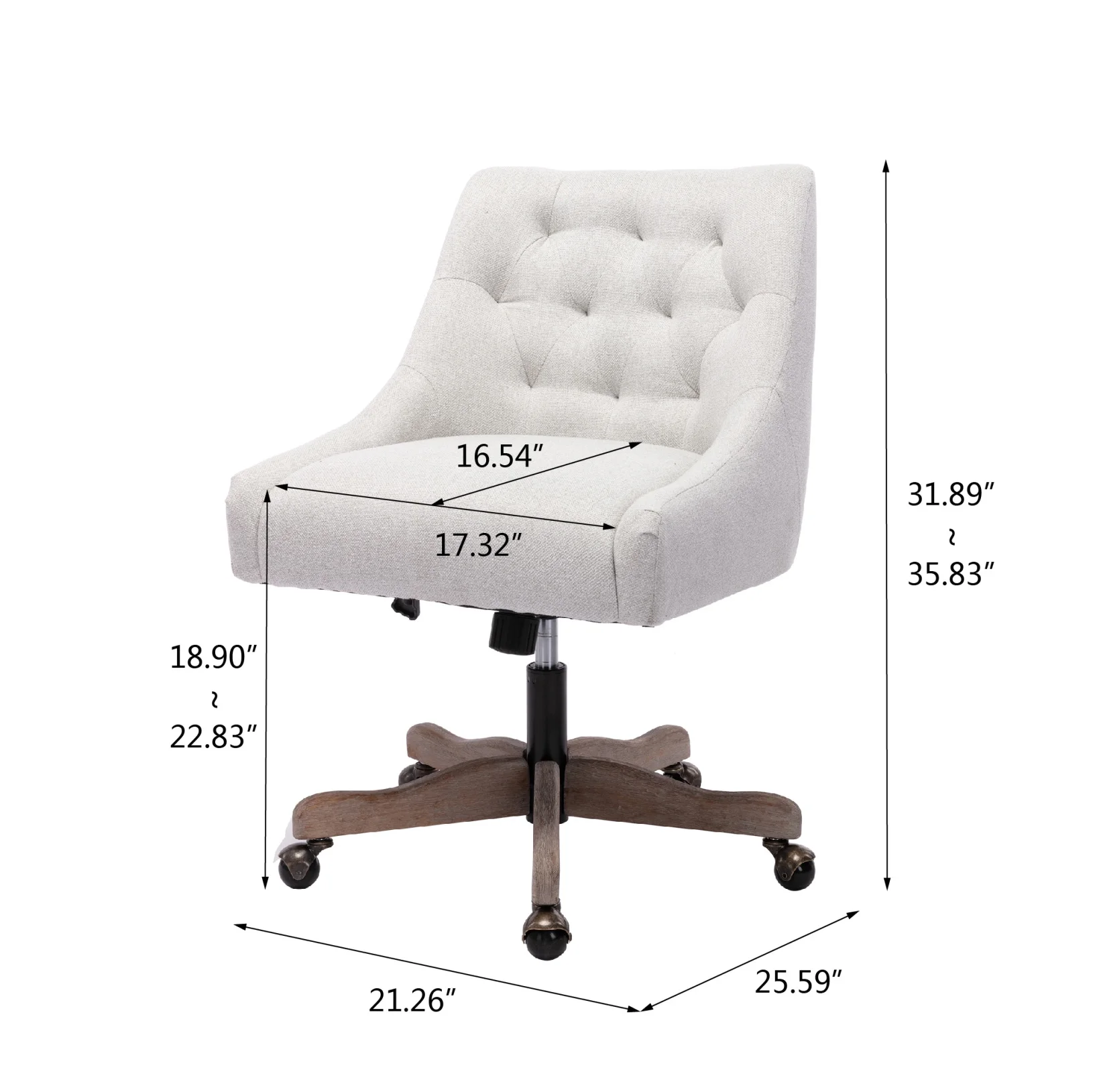 360 Degree Swivel Office Desk Chair, Upholstered Leisure Vanity Chair with Solid Wood Base and Wheels, Adjustable Height Computer Chair for Bedroom Living Room, Brown - Image 17