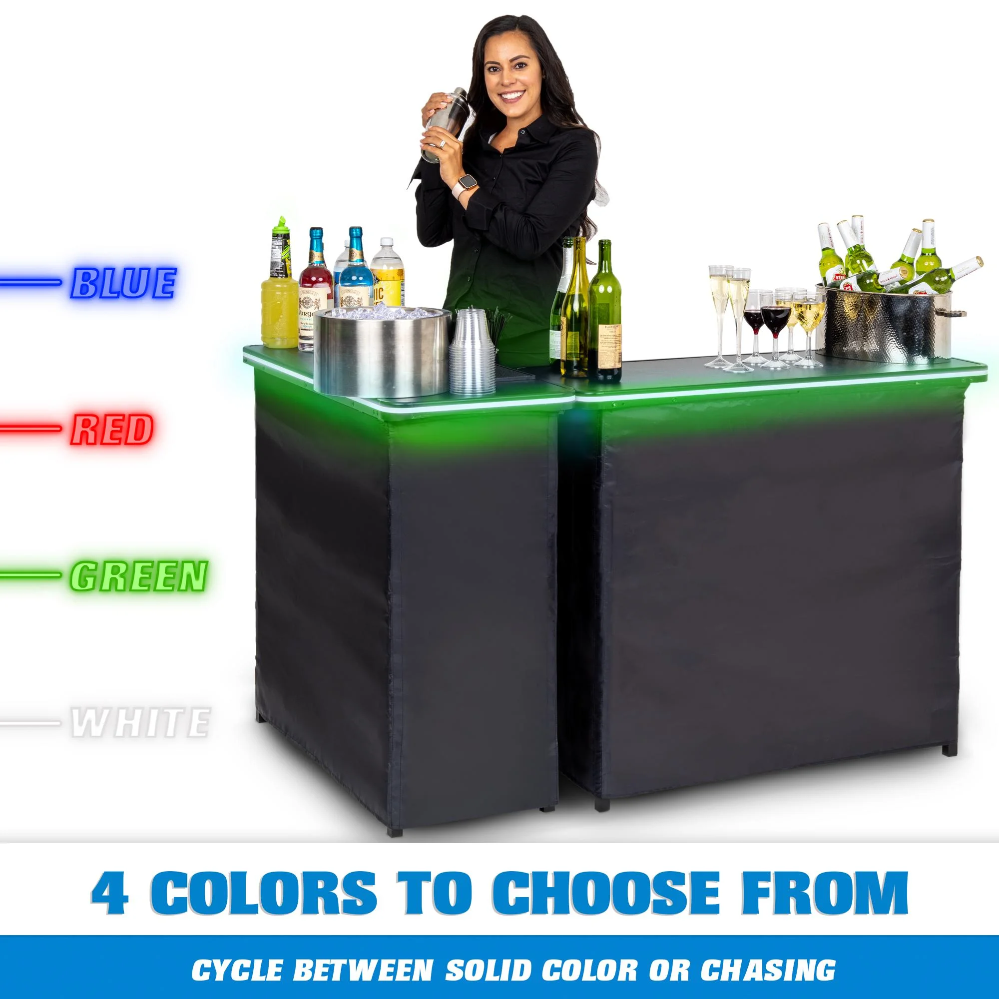 GoBar Portable Double Bar Table Set with Multi-Color LED Lights - Mobile Bartender Station for Events - Includes Carrying Case - Image 5