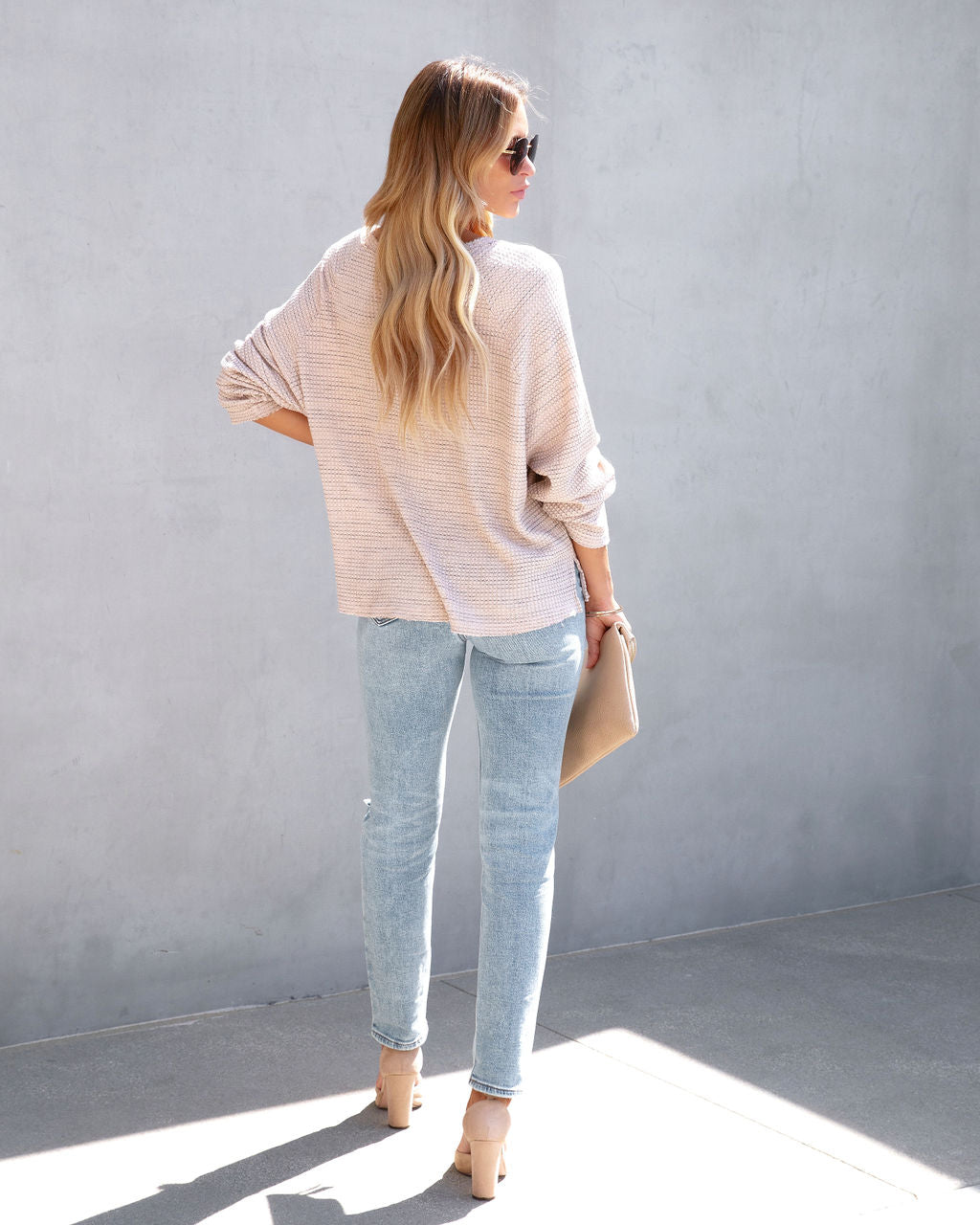 Kylie Waffle Knit Frayed Long Sleeve Top - Oatmeal - SALE - Se7enfashion