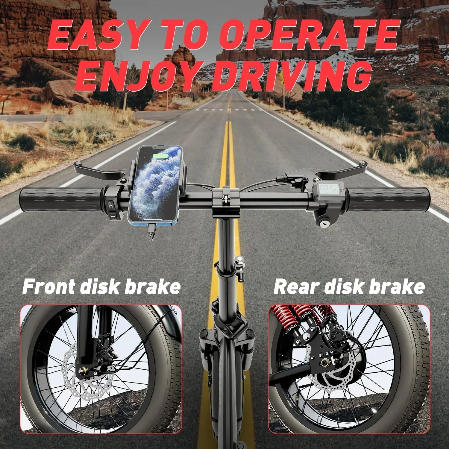 Tomofree Folding Electric Bike For Adults, 1200W, 48V 20Ah, 16 x 3in Tire, 330lbs, Black - T1 - Image 6 Tomofree Folding Electric Bike For Adults, 1200W, 48V 20Ah, 16 x 3in Tire, 330lbs, Black - T1 - Image 6
