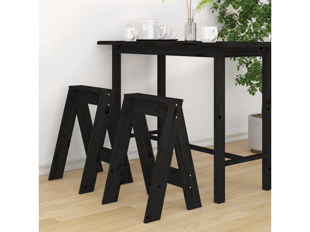 Taburetes 2 unidades madera maciza de pino negro 40x40x60 cm