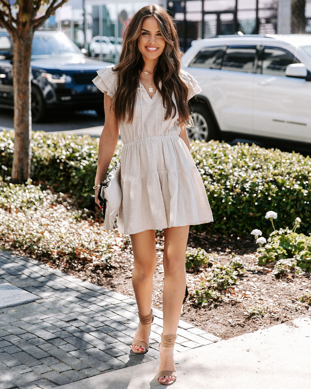 Bonita Cotton Ruffle Dress - Pebble - Se7enfashion