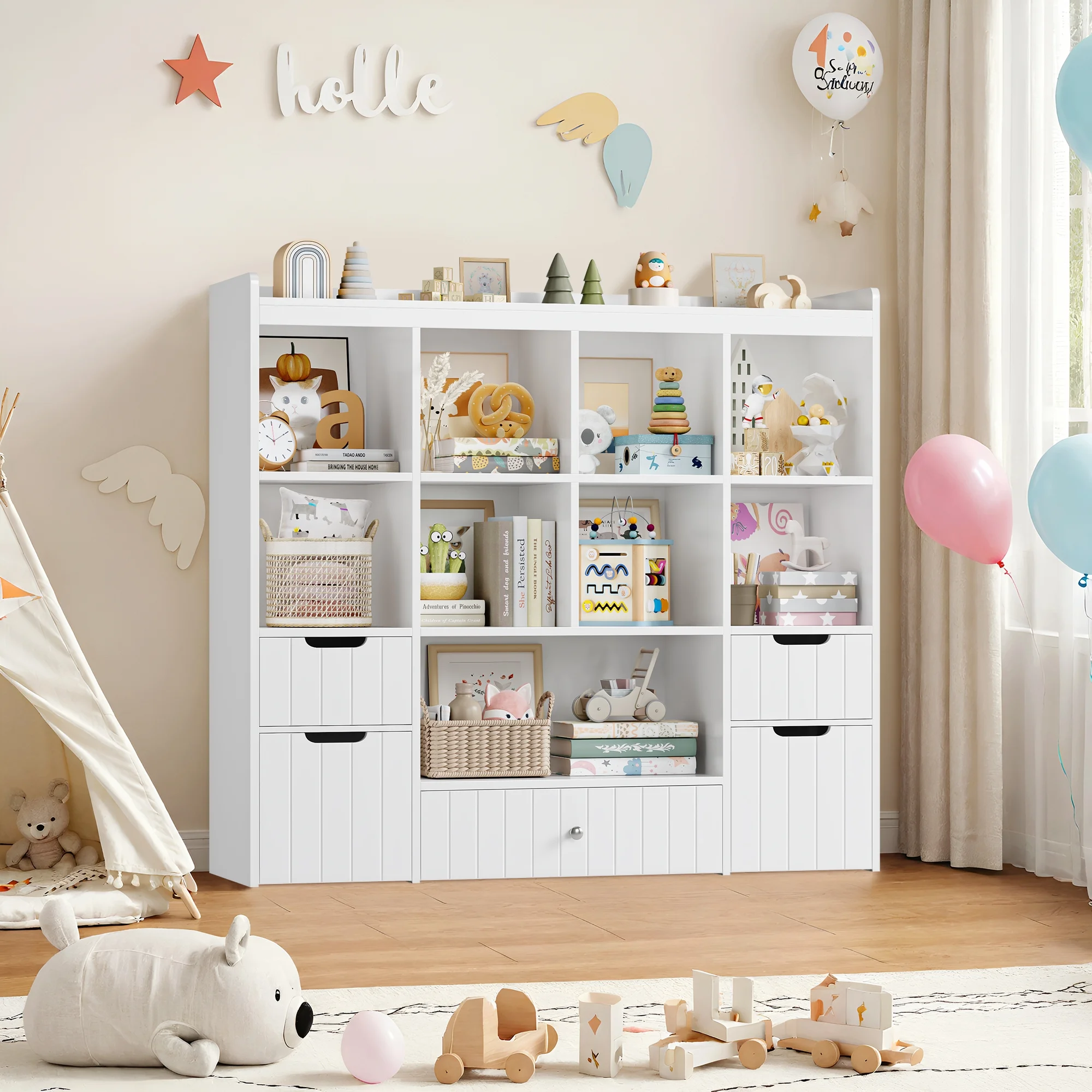 Homfa Kids Toy Storage Organizer with Cubby, Kids Toy Storage Chest with Removable Drawers, Kids Bookcase for Playroom Bedroom Living Room, Pink - Image 18