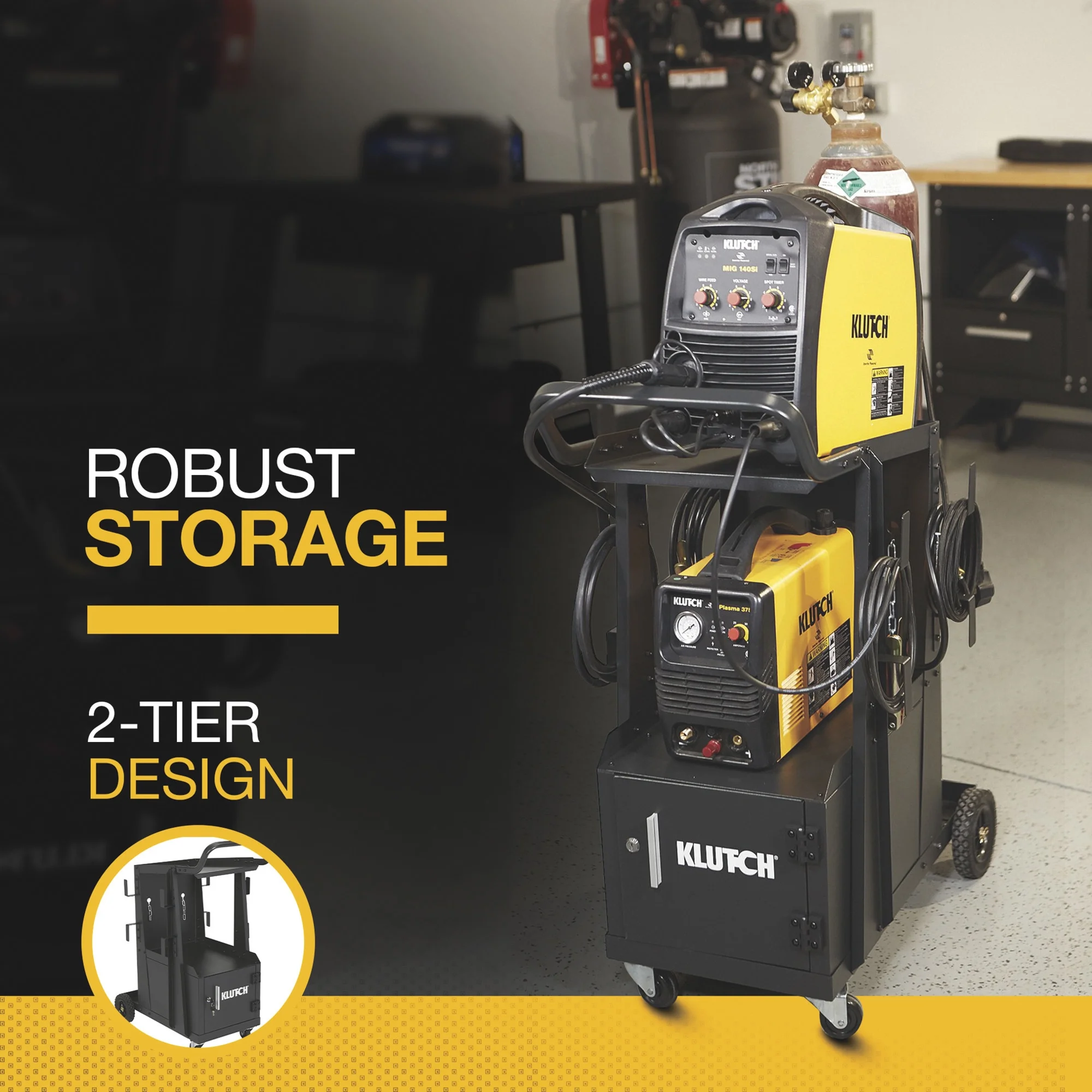 Klutch 2-Tier Welding Cart with Locking Cabinet, 31-1/2in.L x 16-1/8in.W x 28in.H - image 2