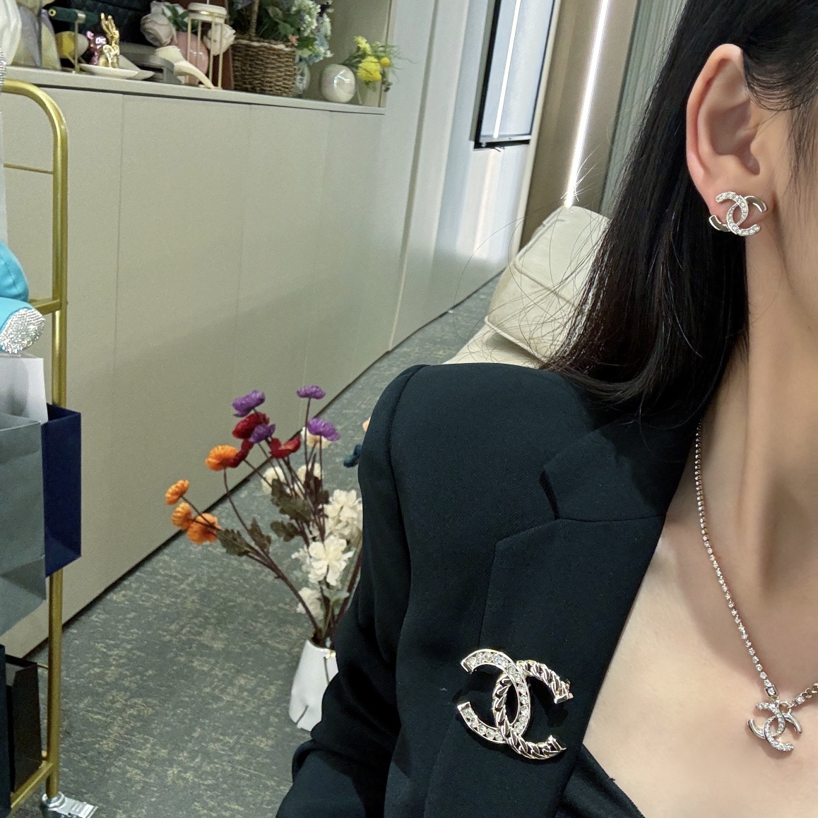 Chanel Light Gold CC Brooch Bracelet Bangle Earrings Necklace - Original Replica Club