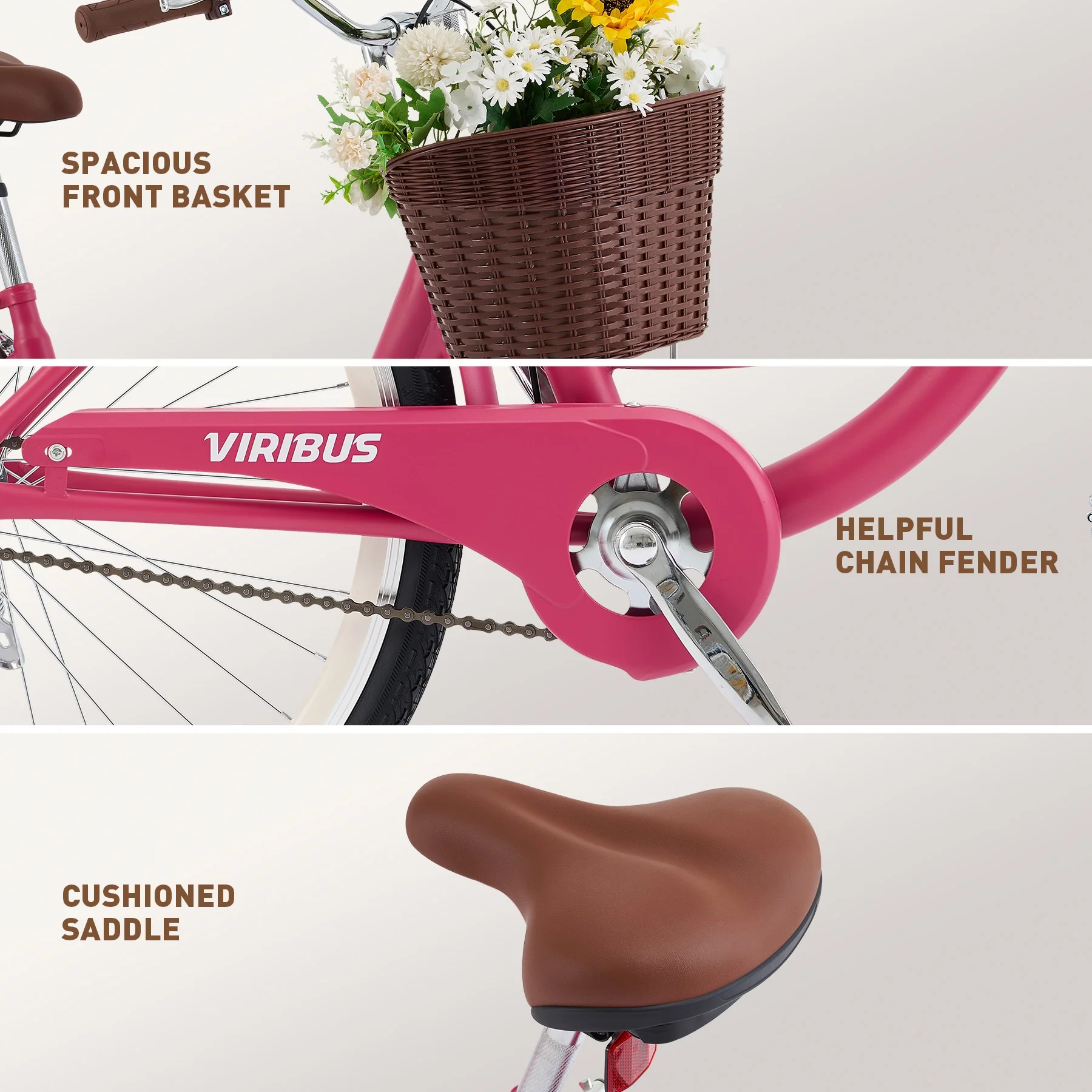 Viribus Women's Comfort Bike 24 inch Beach & City Cruiser Bicycle with Basket Rack White - Image 13