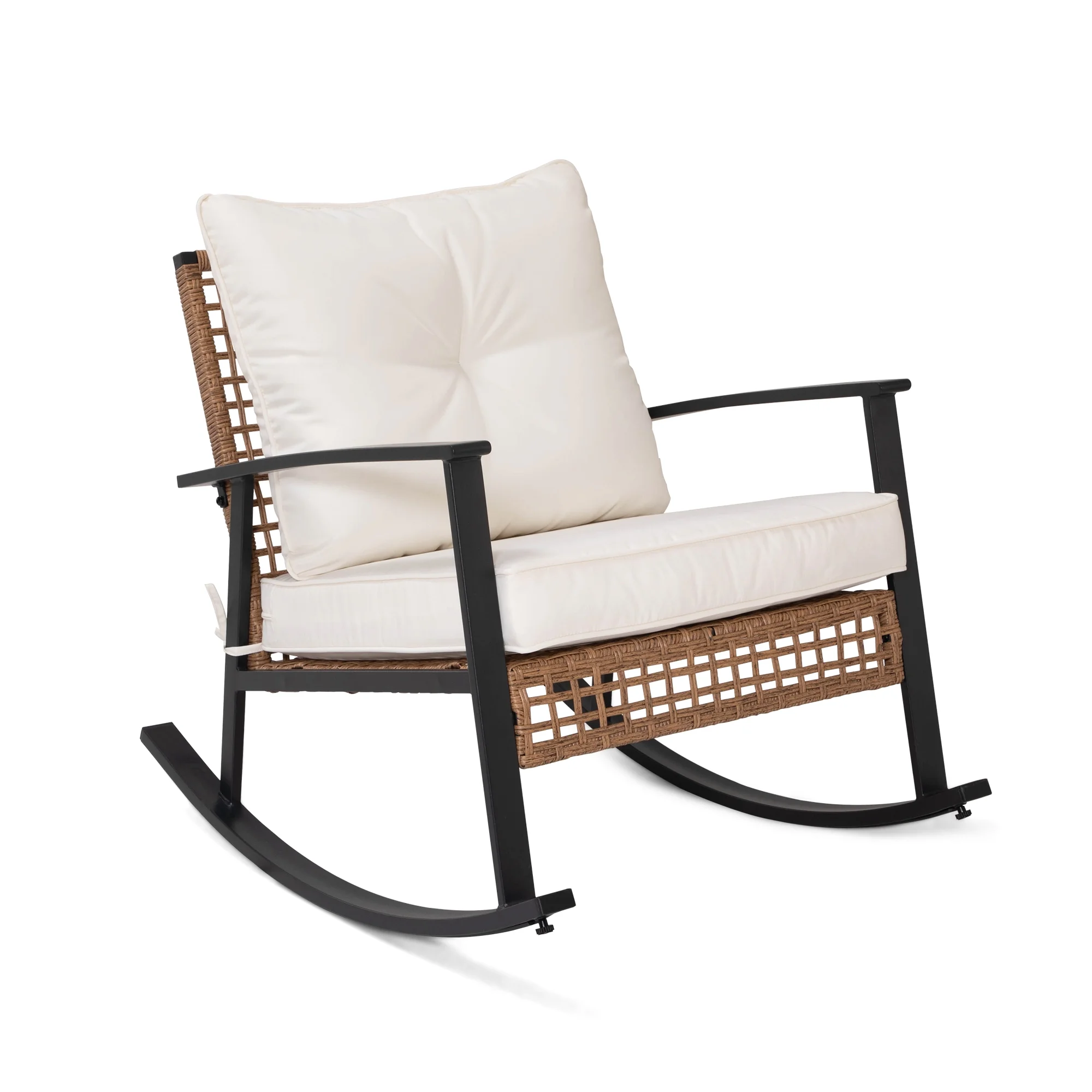 LAUSAINT HOME Outdoor Rocking Chair, Patio PE Rattan Chair with Beige Cushions - Image 7