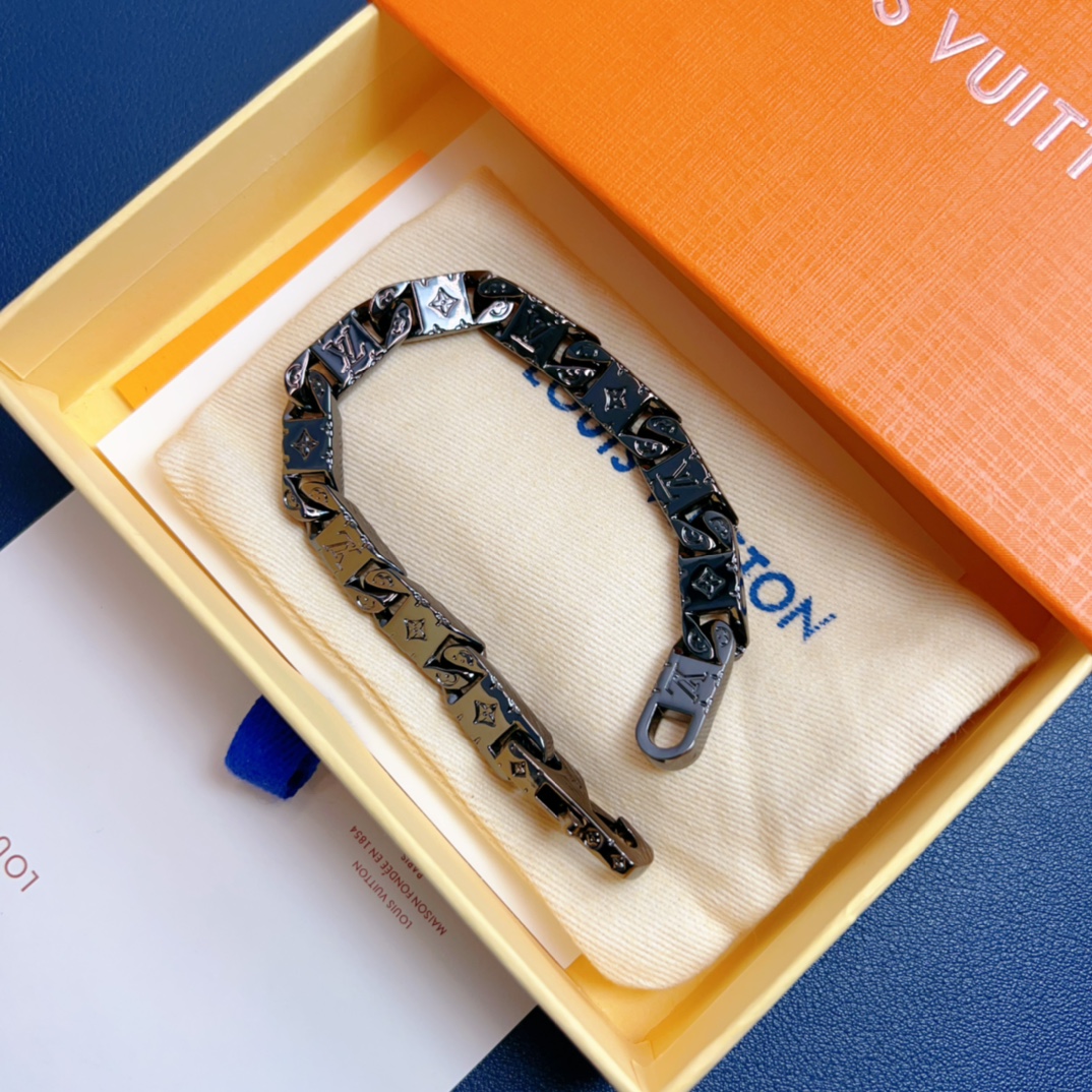 Louis Vuitton Men's Black Gold Monogram Tied Up Bracelet - Original Replica Club