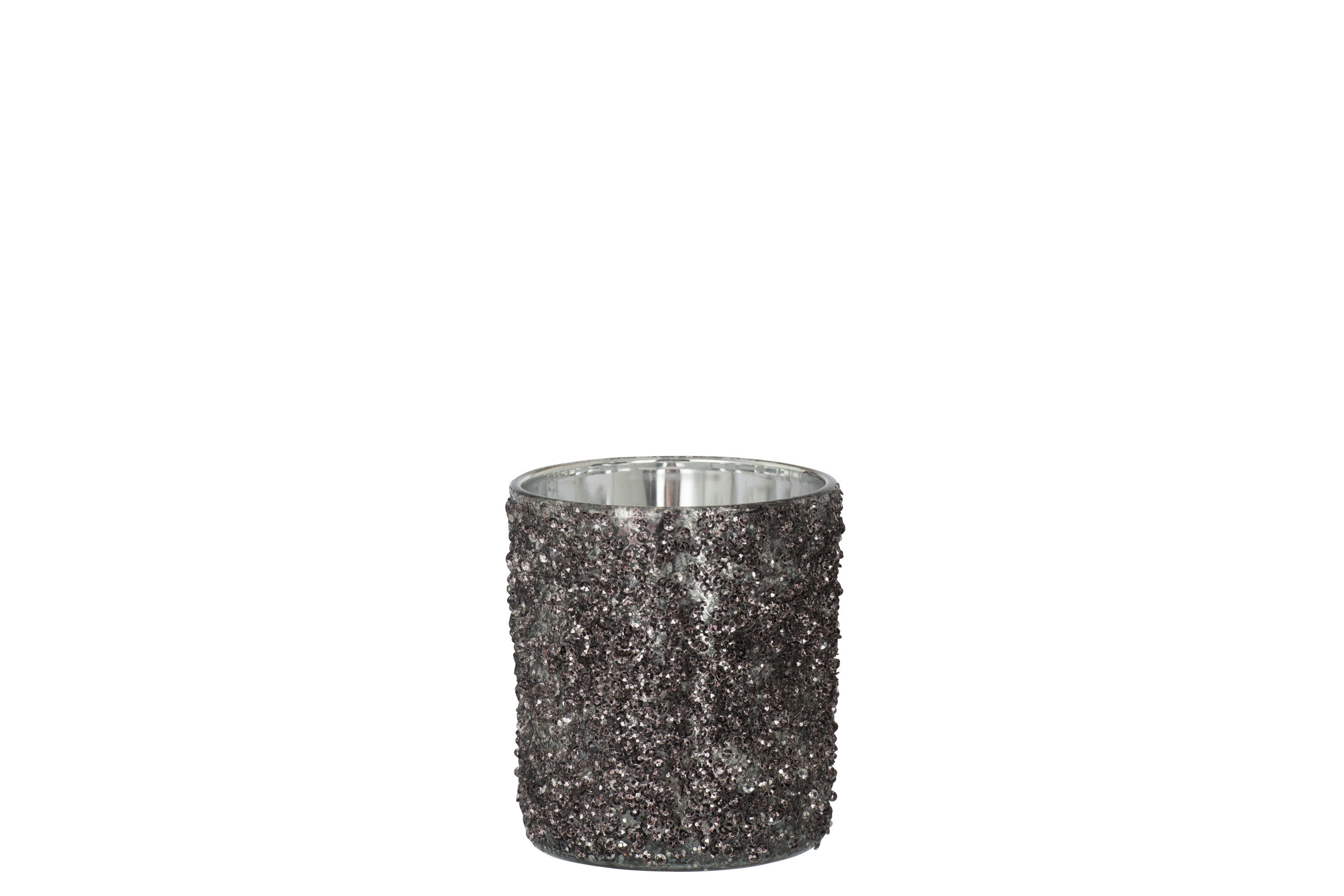 J-Line windlicht Glitter - glas - antraciet grijs - medium -