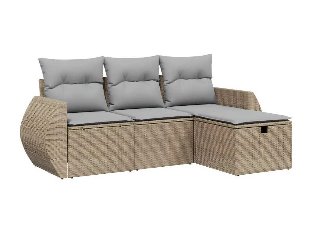 Juego de sofás jardín con cojines beige mezcla 4 pzas ratán PE