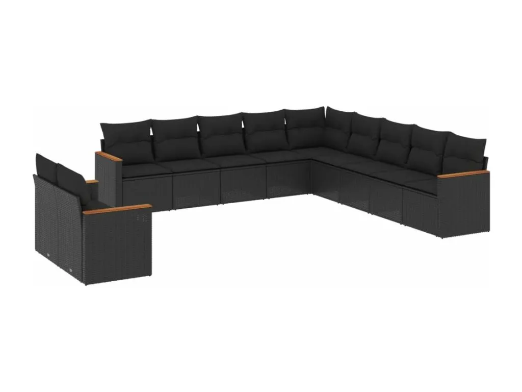 Set de sofás de jardín 11 pzas y cojines ratán sintético negro 81097diue