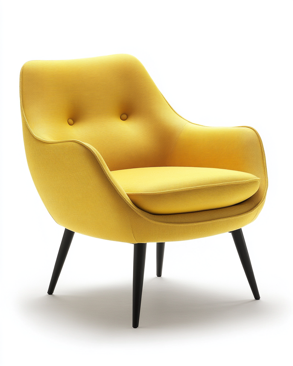 Sillón tapizado amarillo con patas negras estilo escandinavo