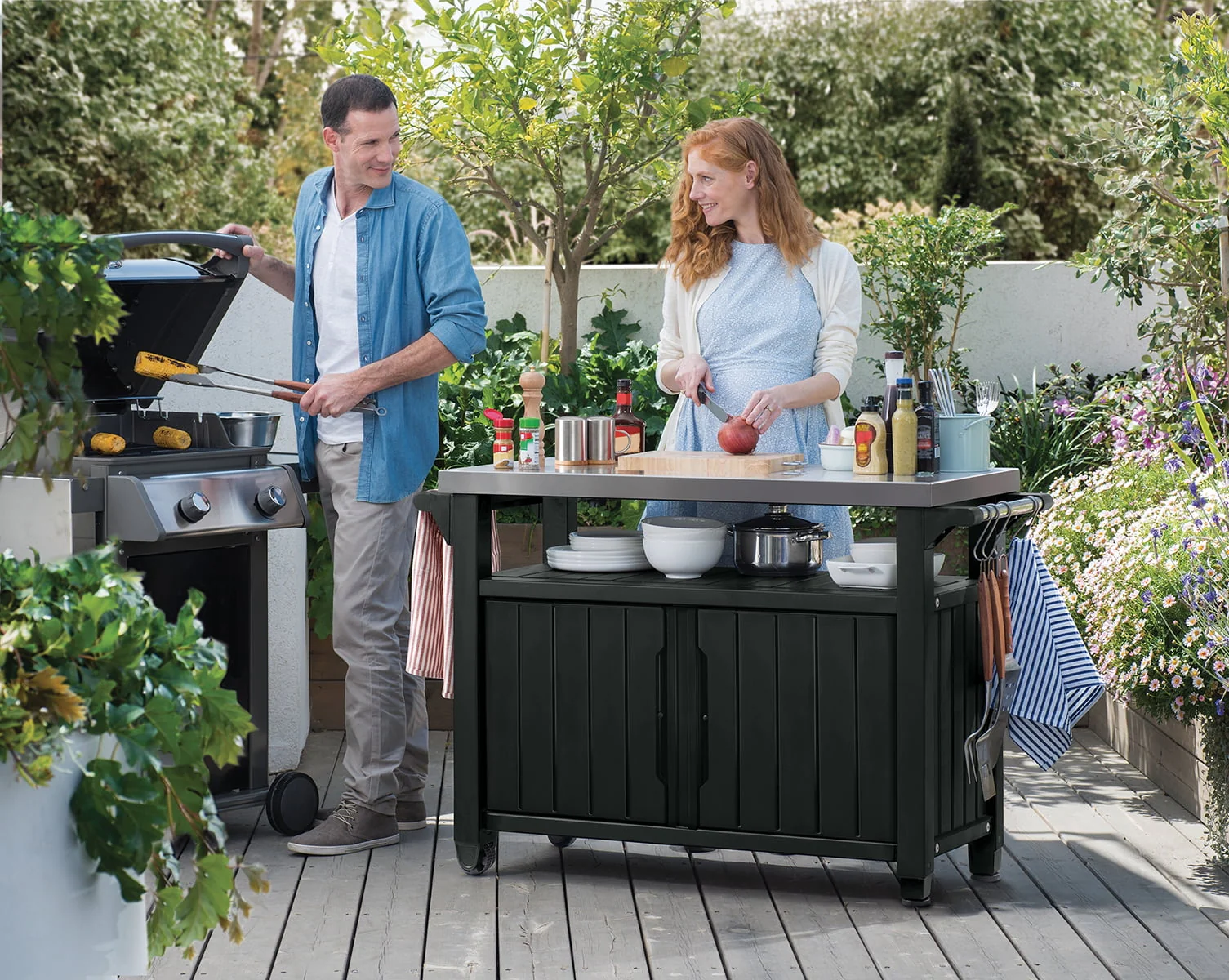 Unity XL Resin Serving Station, All-Weather Plastic and Metal Grill, Storage and Prep Table, Graphite - Image 4