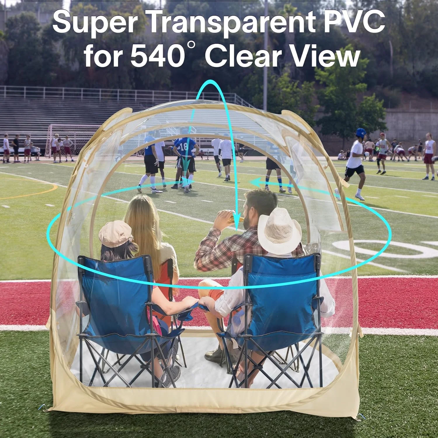 Lenotos Pop Up Sports Tent, Instant Clear Bubble Tent, with Removable Top Cover, Outdoor All Weather Shelter, for Watching Sports, Cheering, Fishing and Camping 1-2 People(M) - Image 5