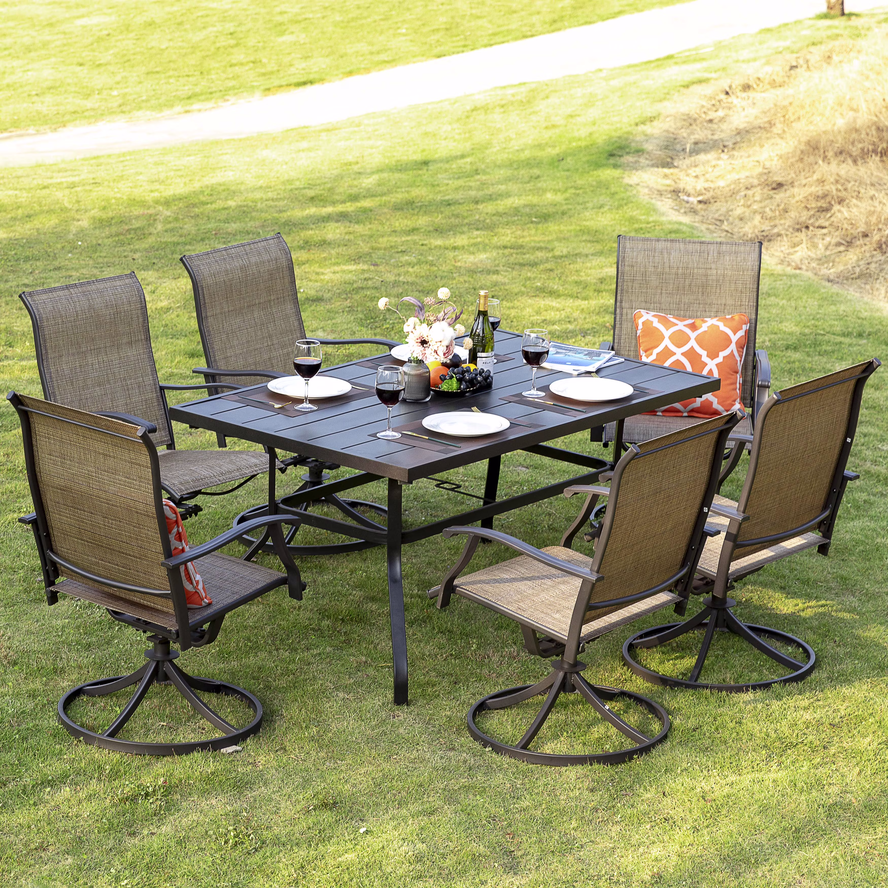 Nuu Garden 5 Piece Outdoor Patio Dining Set, Metal Patio Furniture Set 4 Textilene Swivel Chairs and 37" Square Iron Umbrella Dining Table,Black and Brown - Image 3