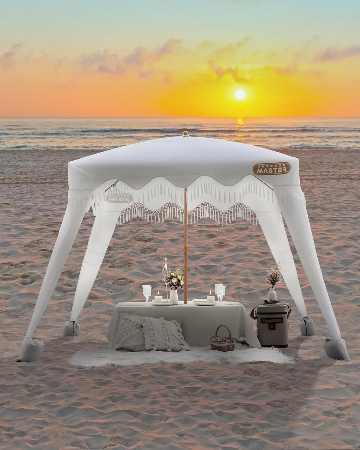OutdoorMaster Beach Cabana with Fringe, Portable 6' x 6' Beach Canopy, Easy Set Up Beach Shelter, Included Side Wall, UPF 50+ UV Protection Sun Umbrella - for Kids, Family & Friends - Image 15