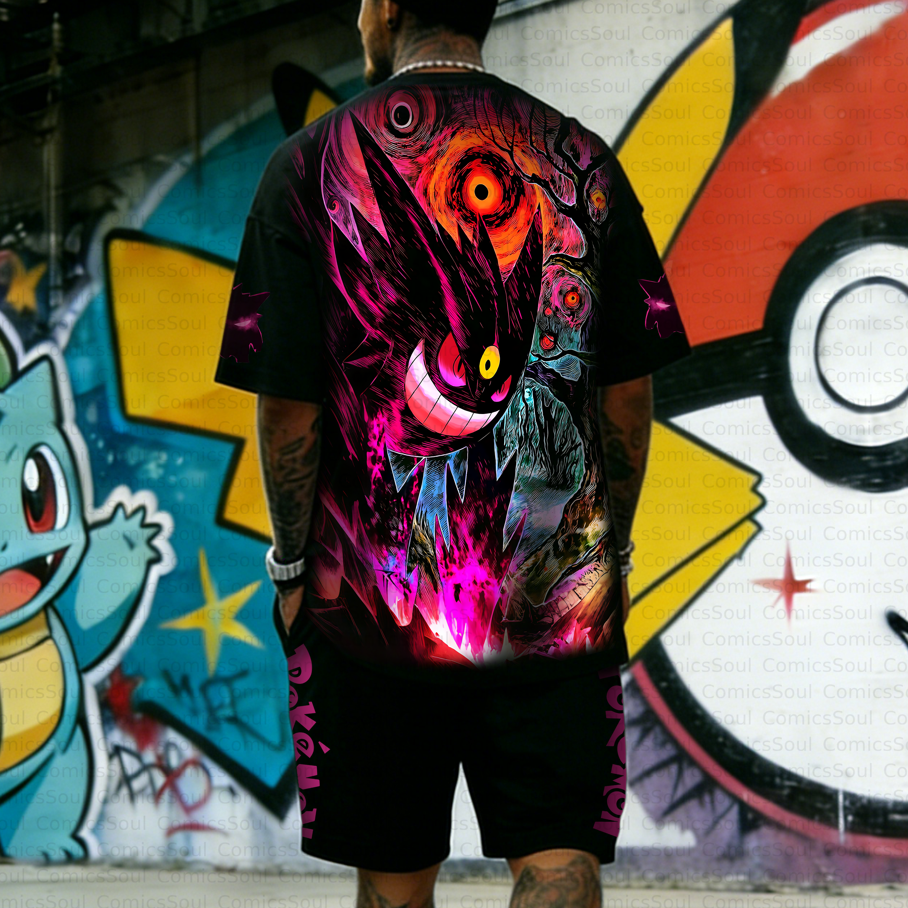 Unisex Anime Inspired Vintage T-shirt& Shorts 2 Pieces Set