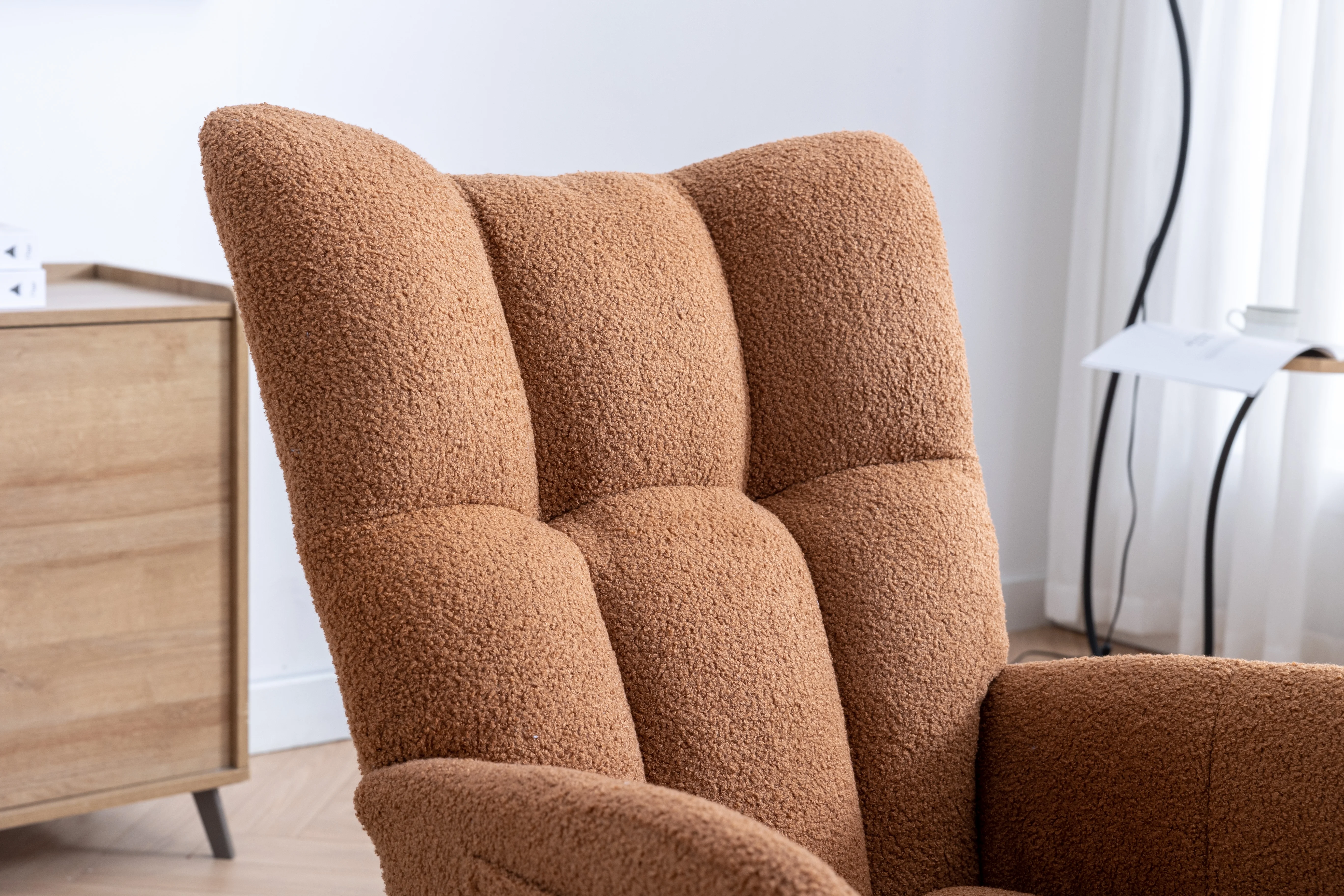 Rocking Chair Nursery,Teddy Upholstered Glider Rocker with High Backrest,Modern Rocking Accent Chairs Glider Recliner for Living Room, Nursery, Bedroom,White - Image 14