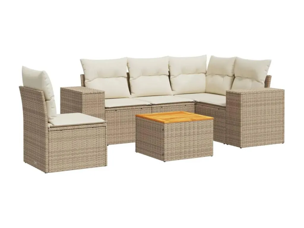 Juego de sofás jardín con cojines 6 pzas ratán sintético beige segv09612