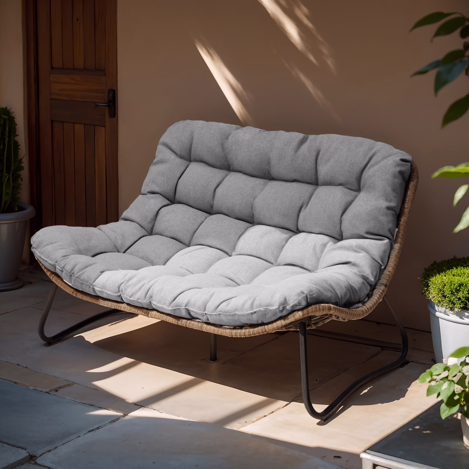 Crestlive Products Patio Loveseat, All-Weather Rattan Large Furniture with Soft Cushions, Outdoor Loveseat for Balcony, Poolside, Backyard (Beige) - Image 3