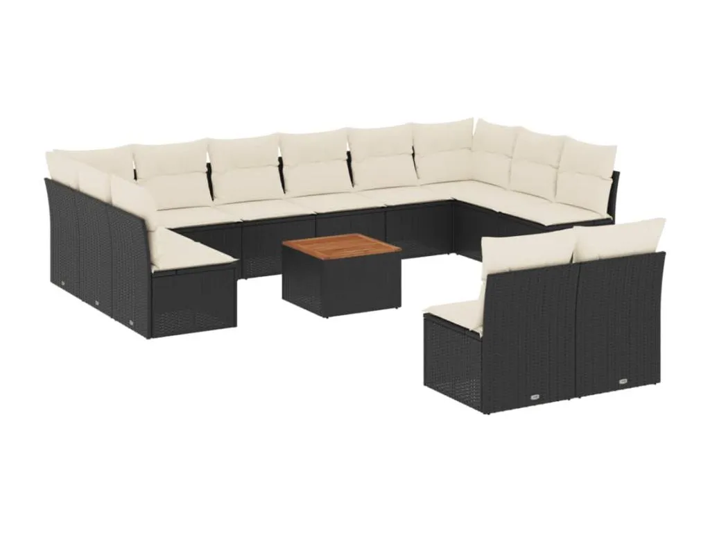 Set de sofás de jardín y cojines 13 pzas ratán sintético negro KCPW71290