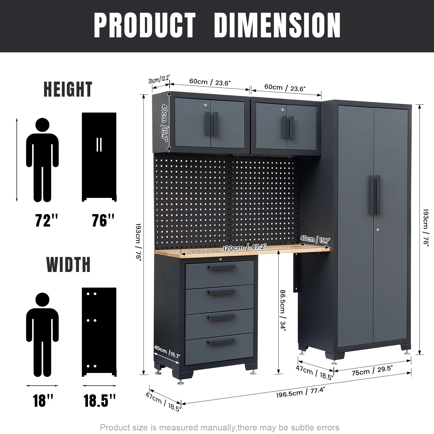 HPDMC 7-Piece Metal Garage Cabinet System With 4-Drawer Roller Cabinet, 47.2 in Workbench And Pegboards - Image 5 HPDMC 7-Piece Metal Garage Cabinet System With 4-Drawer Roller Cabinet, 47.2 in Workbench And Pegboards - Image 5