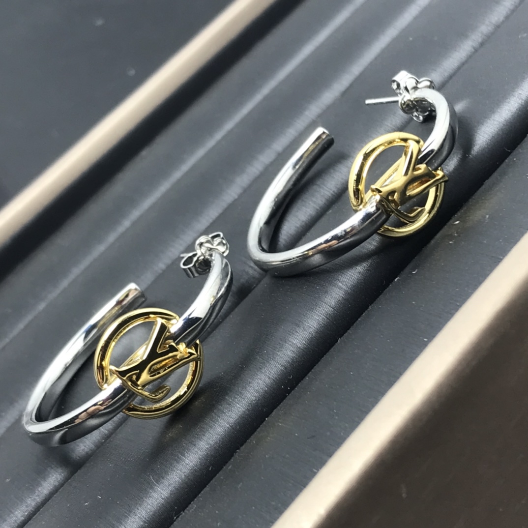 Louis Vuitton Large Half Mixed Metal Color Hoop Earrings - Original Replica Club