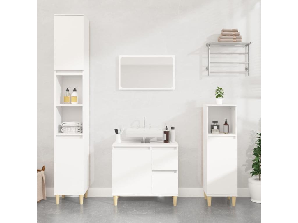 Armario de baño madera contrachapada blanco 30x30x100 cm