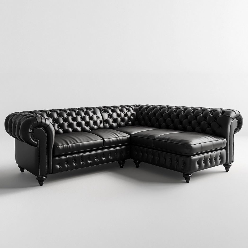 Sofá Seccional en Forma de L de Cuero PU Negro Acolchado 250x85x85 cm