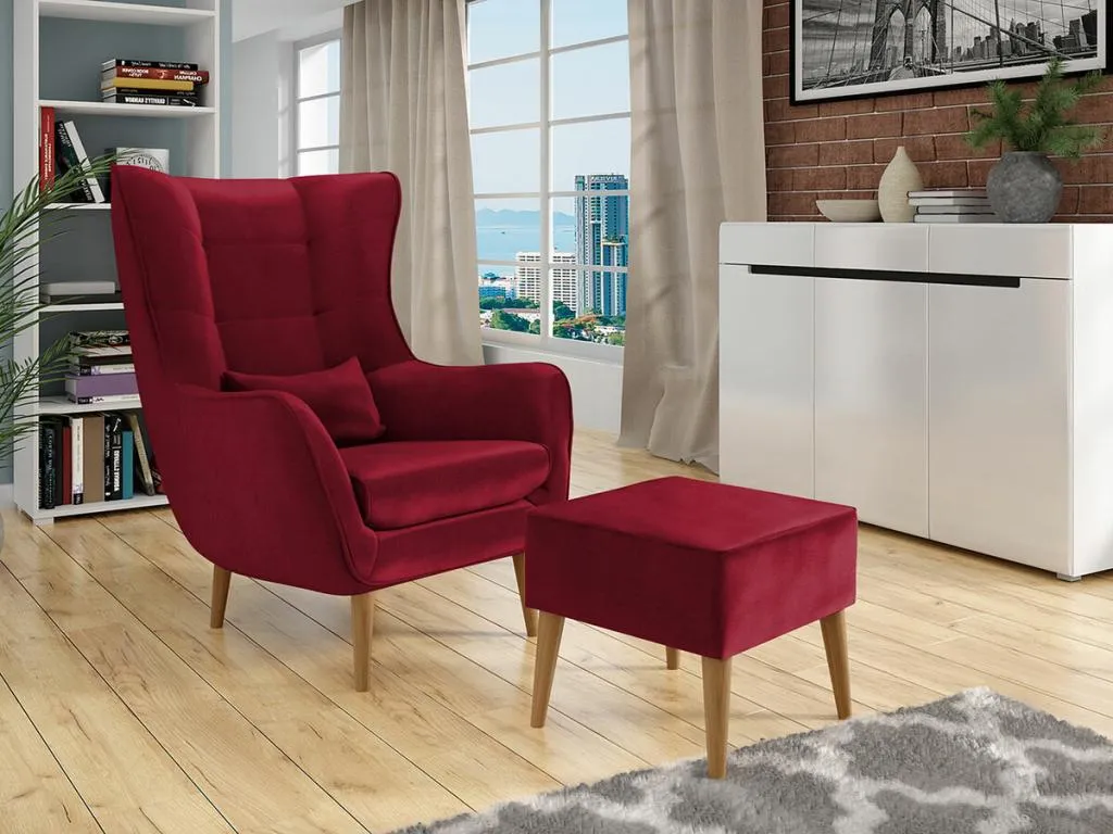 Sillón Quietena - Rojo - 106x80x95cm - Tapiz - Patas Madera