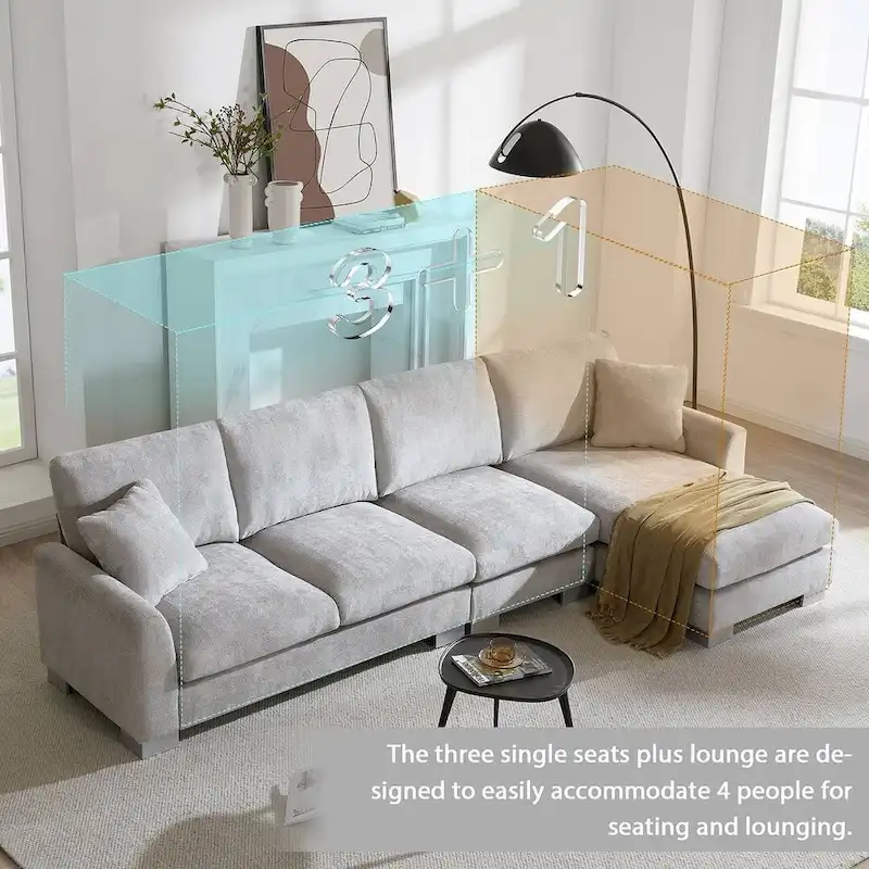 Spacious L-Shaped Chenille Sectional Sofa with Chaise Lounge for Living Room, Apartment, or Office
