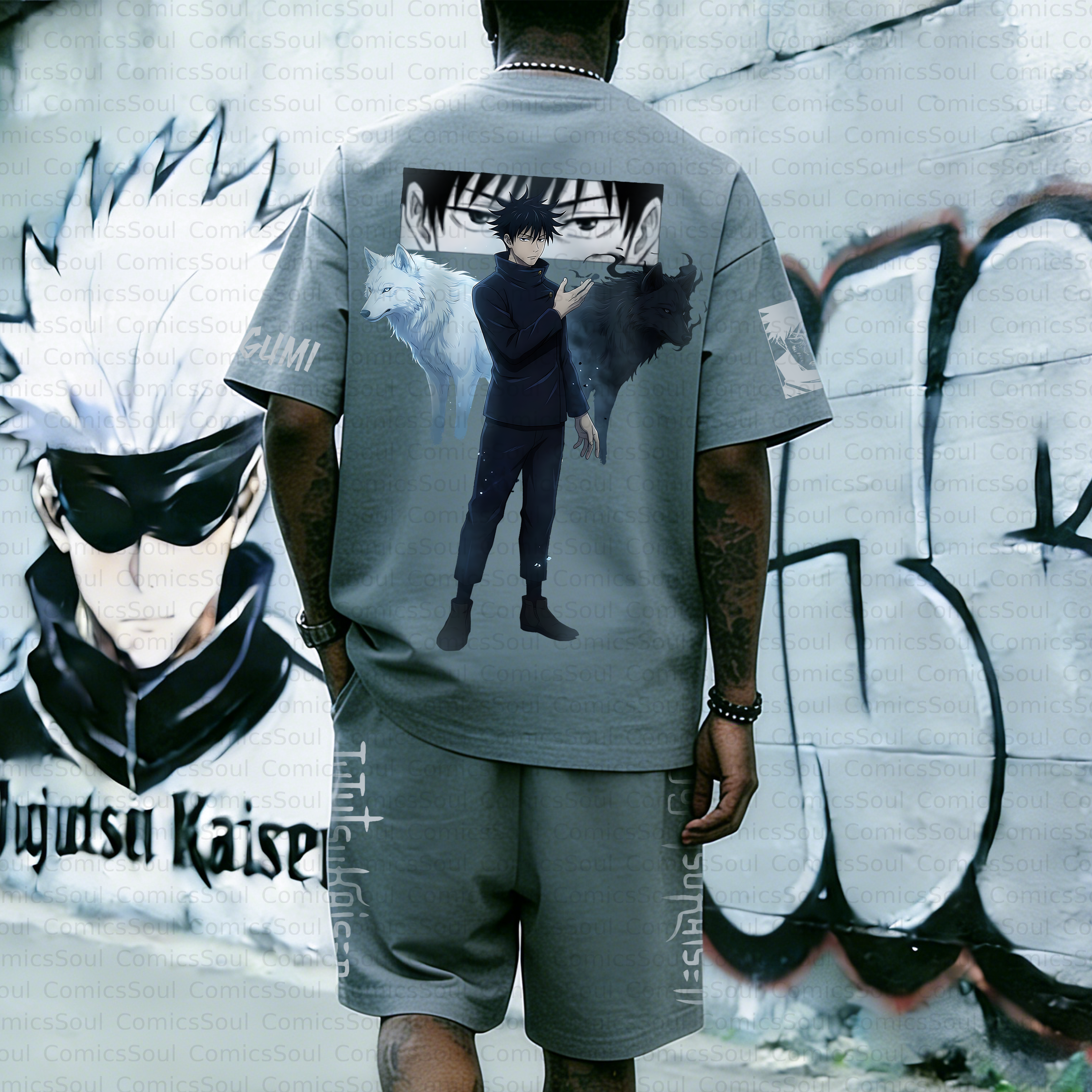 Unisex Anime Inspired Vintage T-shirt& Shorts 2 Pieces Set