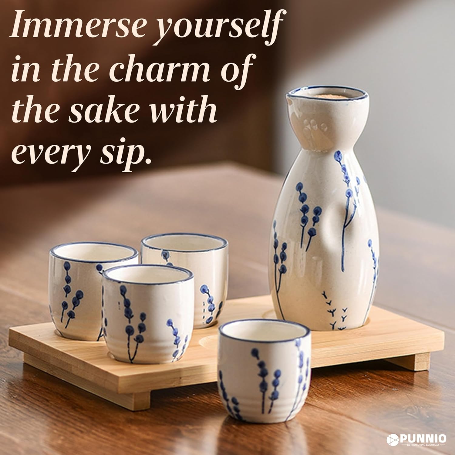 Ceramic Sake Set, 5pcs Japanese Saki Set with 1 Sake Carafe 4 Sake Cups, Saki Cup Set as Gift for Sake Japanese Wine/Hanzo Sake/Soju/Sake Drink/Saki Drink/Tea (Pompon)