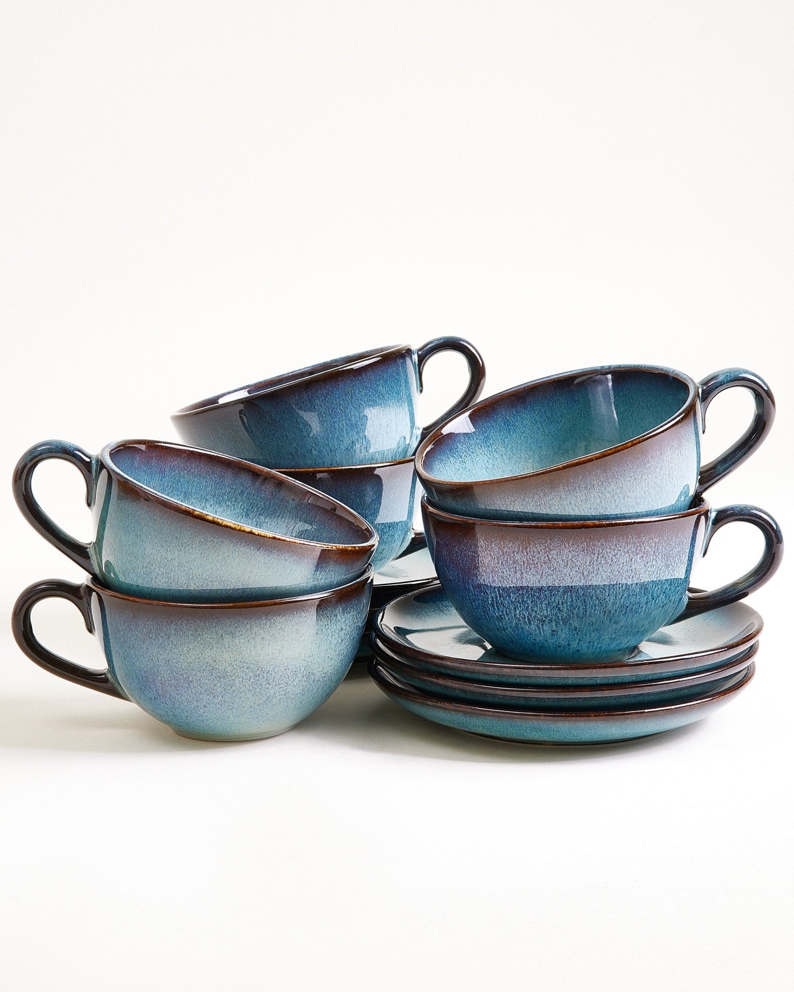 Madeira Teetasse & Untertasse groß classic grünblau 6er-Set